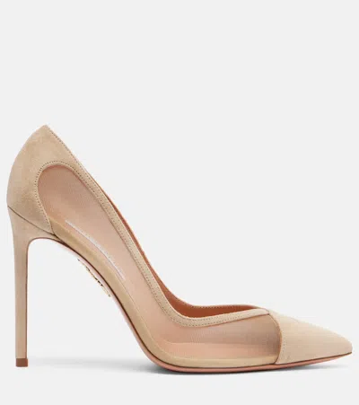 Aquazzura Studio 105 Mesh And Suede Pumps In Nude