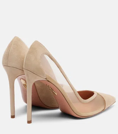 Aquazzura Studio 105 Mesh And Suede Pumps In Nude