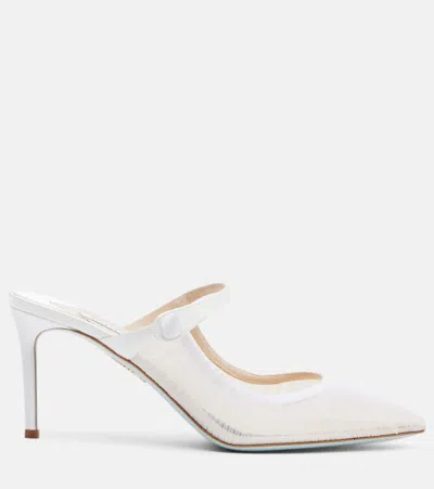 Aquazzura Voile 75 Satin-trimmed Tulle Mules In White
