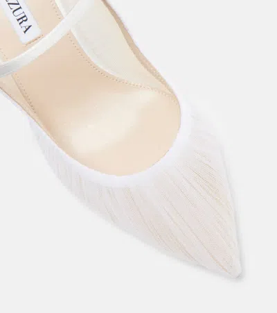 Aquazzura Voile 75 Satin-trimmed Tulle Mules In White