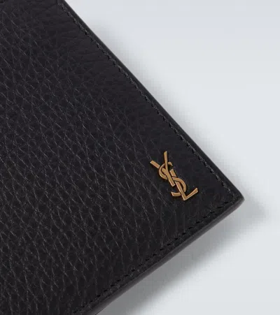 Saint Laurent Tiny Cassandre East/west Leather Wallet In Black