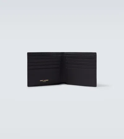Saint Laurent Tiny Cassandre East/west Leather Wallet In Black