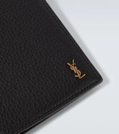 Saint Laurent Cassandre Leather Card Holder In Black