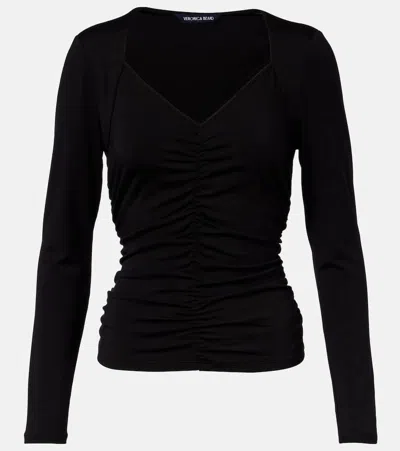 Veronica Beard Benedict Gathered Cotton Jersey T-shirt In Black