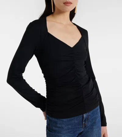 Veronica Beard Benedict Gathered Cotton Jersey T-shirt In Black