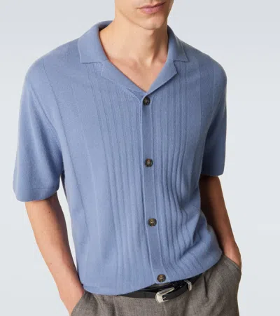 Le Kasha Gerone Knitted Cashmere Polo Shirt In Blue