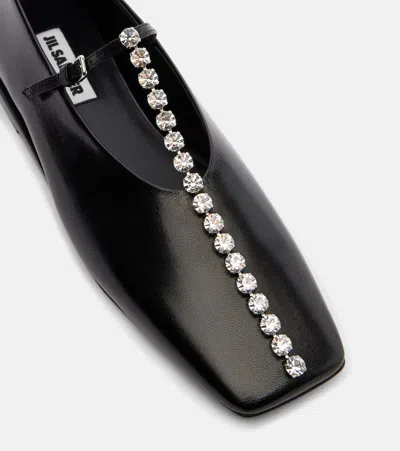 Jil Sander Leather Ballerinas Embellished Strap Flat Sole Pointed In Black