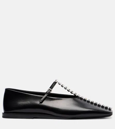 Jil Sander Leather Ballerinas Embellished Strap Flat Sole Pointed In Black
