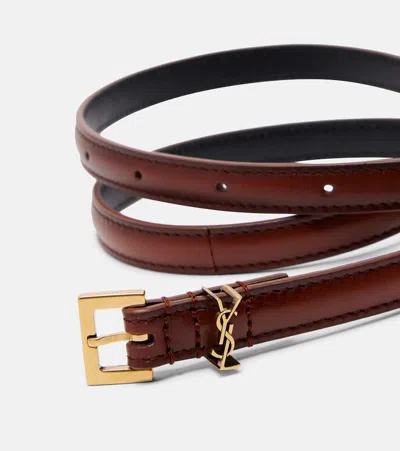 Saint Laurent Cassandre Leather Belt In Burgundy