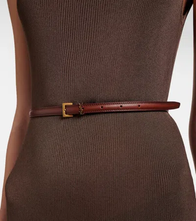 Saint Laurent Cassandre Leather Belt In Burgundy