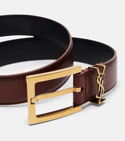 Saint Laurent Cassandre Leather Belt In Burgundy