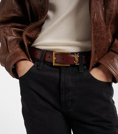 Saint Laurent Cassandre Leather Belt In Burgundy