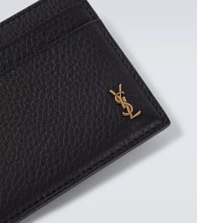 Saint Laurent Cassandre Leather Card Holder In Black