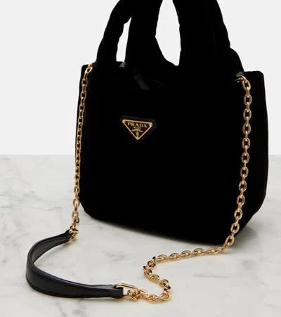 Prada Mini Velvet Top-handle Bag In Black