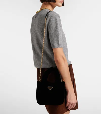 Prada Mini Velvet Top-handle Bag In Black