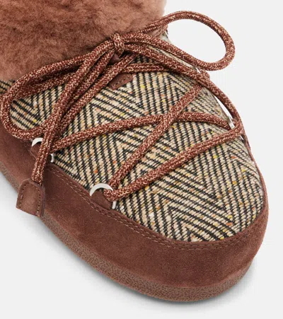 Moon Boot X Guest In Residence Suede Shearling-trim Chalet Mules In Brown