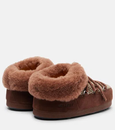 Moon Boot X Guest In Residence Suede Shearling-trim Chalet Mules In Brown
