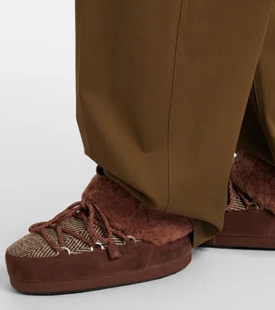 Moon Boot X Guest In Residence Suede Shearling-trim Chalet Mules In Brown