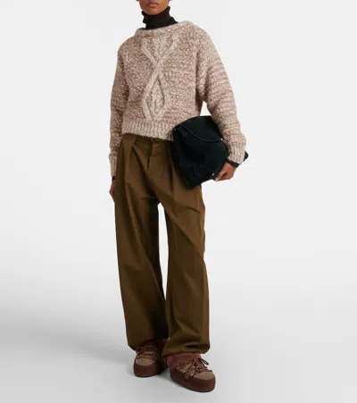 Moon Boot X Guest In Residence Suede Shearling-trim Chalet Mules In Brown