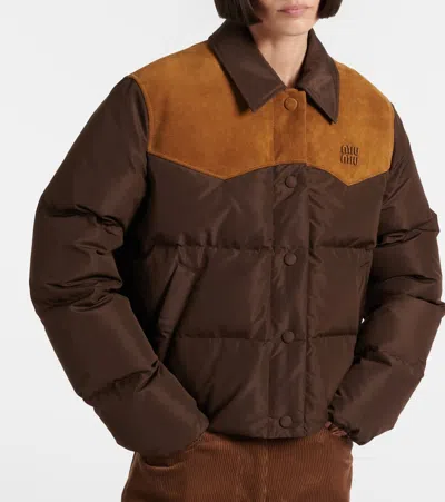 Miu Miu Gefütterte Jacke Mit Logo In Brown