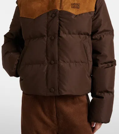 Miu Miu Gefütterte Jacke Mit Logo In Brown
