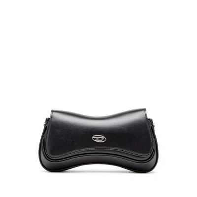 Diesel Curved Silhouette Clutch With Adjustable Strap In Black