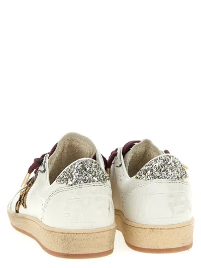 Golden Goose Ball Star Sneakers Leopard Emblem Glitter Heel In White