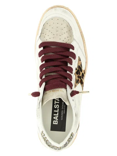 Golden Goose Ball Star Sneakers Leopard Emblem Glitter Heel In White