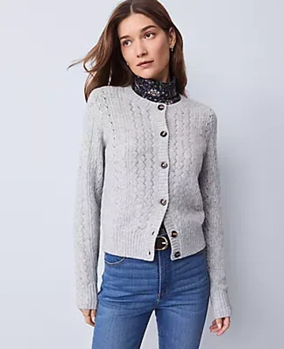 Ann Taylor Weekend Collection Pointelle Cardigan In Gray