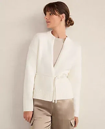Ann Taylor Haven Well Within Chunky Cotton Blend Belted Cardigan In White