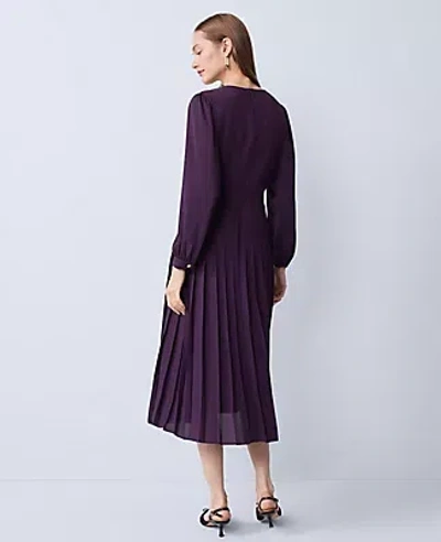 Ann Taylor Petite Pleated Button Flare Midi Dress In Purple