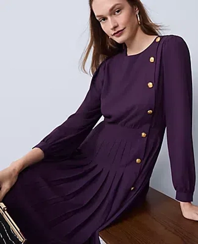 Ann Taylor Petite Pleated Button Flare Midi Dress In Purple