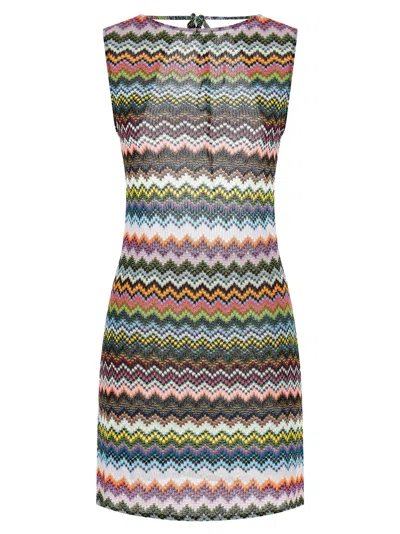Missoni Sleeveless Knit Dress Round Neckline Zigzag In Multi