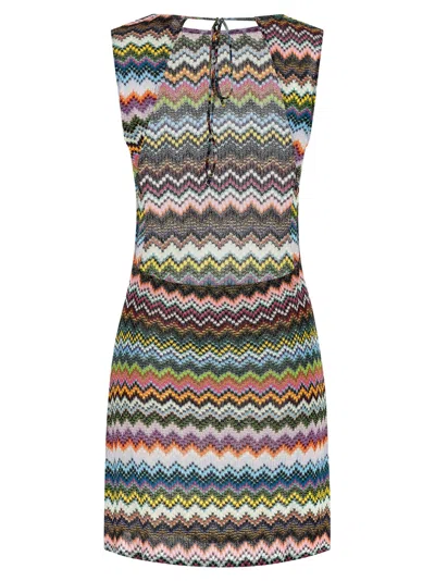 Missoni Sleeveless Knit Dress Round Neckline Zigzag In Multi