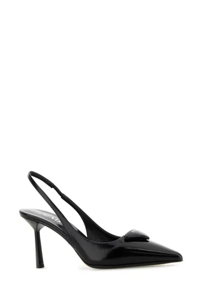Prada Patent Padded Triangle Slingback Pumps In Animal Print