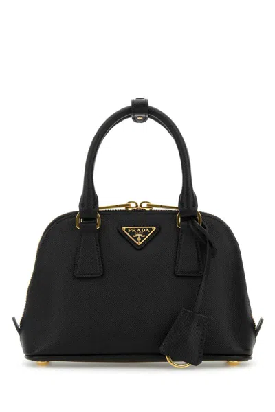 Prada Mini Promenade Leather Top Handle Bag In Black