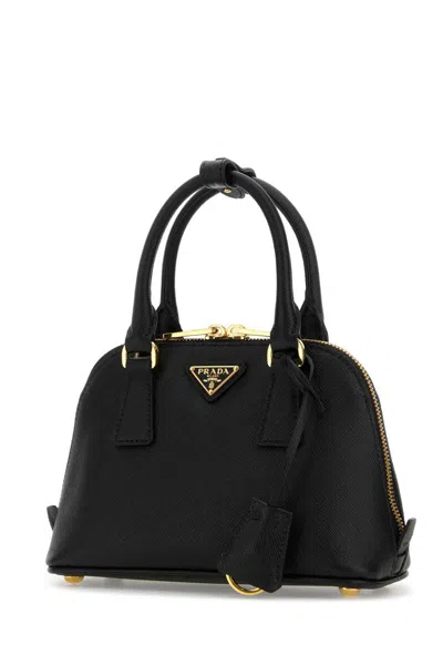 Prada Mini Promenade Leather Top Handle Bag In Black