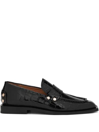 Ganni Croc Embossed Square Toe Loafer In Black