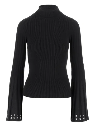 Blumarine High-neck Sweater With Flared Sleeves In Black