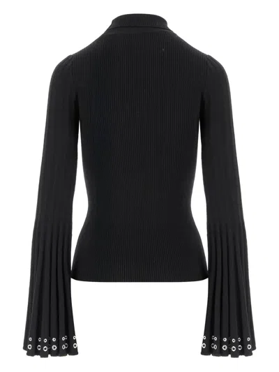 Blumarine High-neck Sweater With Flared Sleeves In Black
