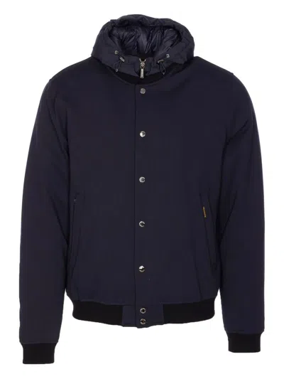 Moorer Padded Jacket With Removable Hood And Zip Pockets In Blue