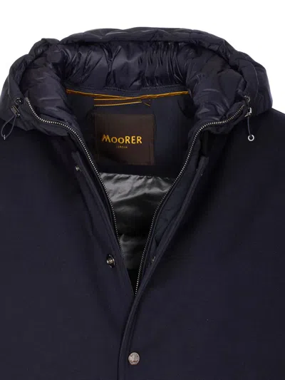 Moorer Padded Jacket With Removable Hood And Zip Pockets In Blue