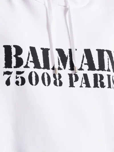 Balmain Stamped Cotton Hoodie Pocket In Multi