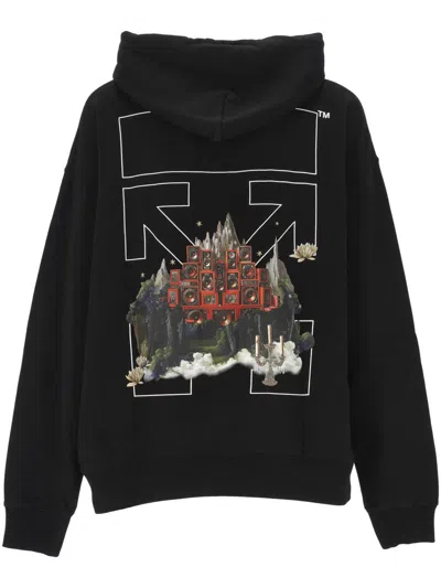 Off-white Vanish Arrow Printed French Cotton-terry Hoodie In Black