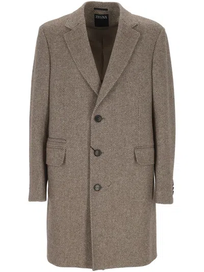 Zegna Long-sleeved Coat In Brown