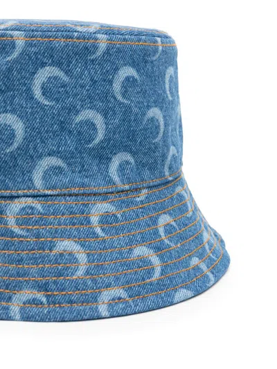 Marine Serre Moon Laser Print Denim Bucket Hat In Blue