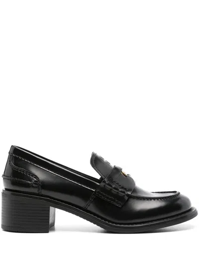 Miu Miu Penny Loafers In Brushed Leather In Black