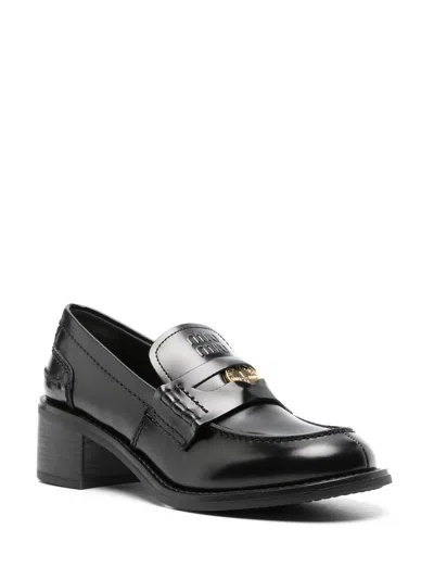 Miu Miu Penny Loafers In Brushed Leather In Black