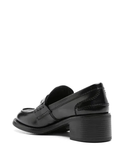 Miu Miu Penny Loafers In Brushed Leather In Black
