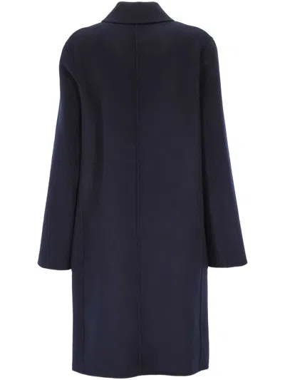 Tory Burch Jacquard Wool Coat With Monogram T In Blue